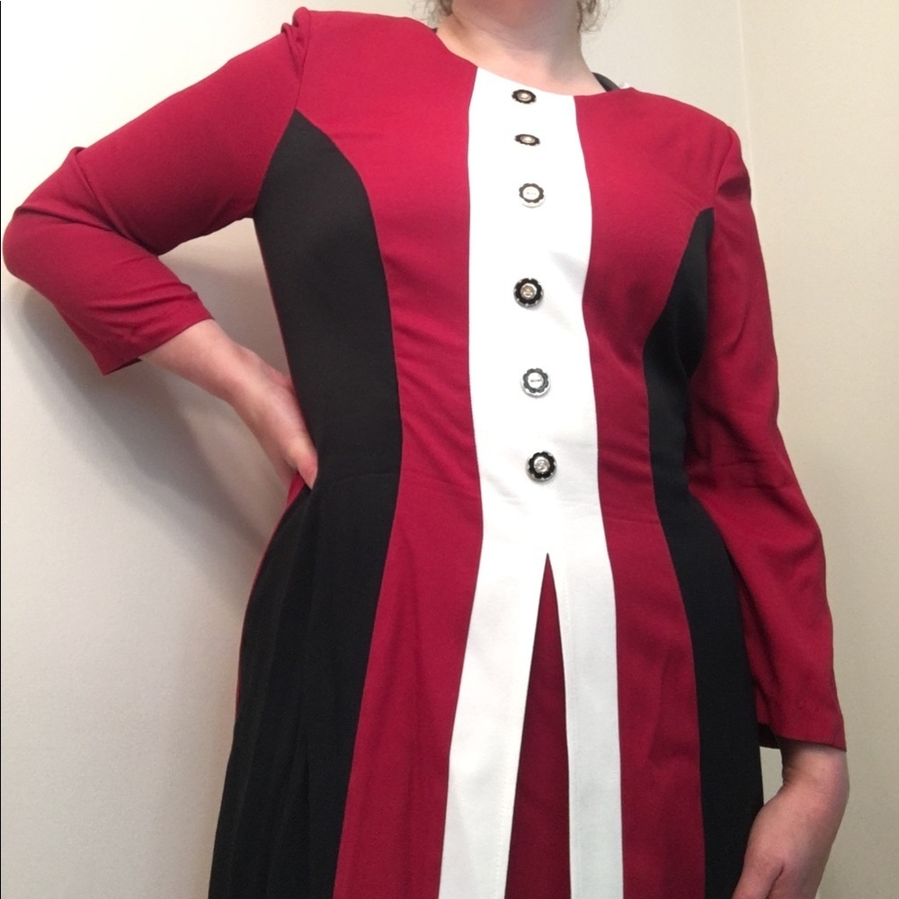 Red black and white plus size Vintage business dress​